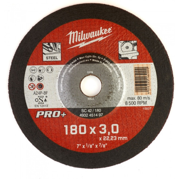 Диск відрізний по металу MILWAUKEE, SCS 42/180х3 PRO+, діаметр 180мм Диск відрізний по металу MILWAUKEE, SCS 42/180х3 PRO+, діаметр 180мм