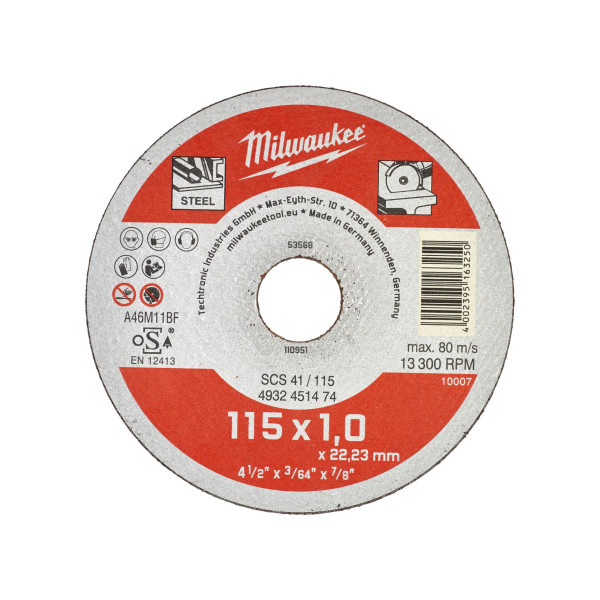 Диск відрізний по металу MILWAUKEE, SCS 41/115х1, діаметр 115мм Диск відрізний по металу MILWAUKEE, SCS 41/115х1, діаметр 115мм