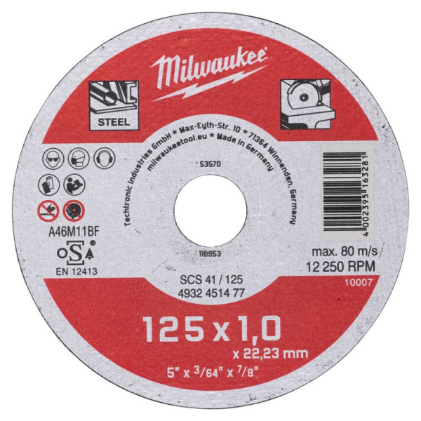 Диск відрізний по металу MILWAUKEE, SCS 41/125х1, діаметр 125мм