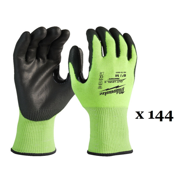 Рукавиці робочі сигнальні Hi-Vis MILWAUKEE, з опором порізам 3/C рівня, розмір 8/M, (144 пари) Рукавиці робочі сигнальні Hi-Vis MILWAUKEE, з опором порізам 3/C рівня, розмір 8/M, (144 пари)