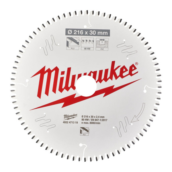 Диск пиляльний по алюмінію Alu PFTE MILWAUKEE, діаметр 216х30х2,4мм, 80 зуб. Диск пиляльний по алюмінію Alu PFTE MILWAUKEE, діаметр 216х30х2,4мм, 80 зуб.
