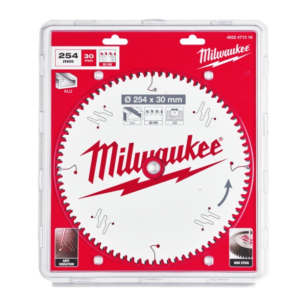 Диск пиляльний по алюмінію Alu PFTE MILWAUKEE, діаметр 254/30мм, 80 зуб. Диск пиляльний по алюмінію Alu PFTE MILWAUKEE, діаметр 254/30мм, 80 зуб.