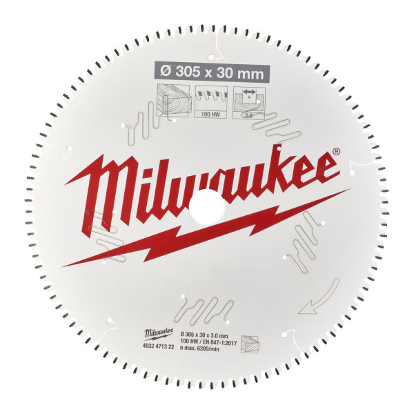 Диск пиляльний по дереву для торцювальних пил PFTE MILWAUKEE, діаметр 305х30х3,0мм, 100 зуб.