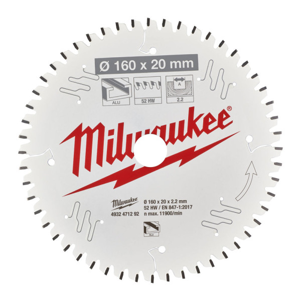 Диск пиляльний по алюмінію Alu PFTE MILWAUKEE, діаметр 160х20х2,2мм, 52 зуб. Диск пиляльний по алюмінію Alu PFTE MILWAUKEE, діаметр 160х20х2,2мм, 52 зуб.