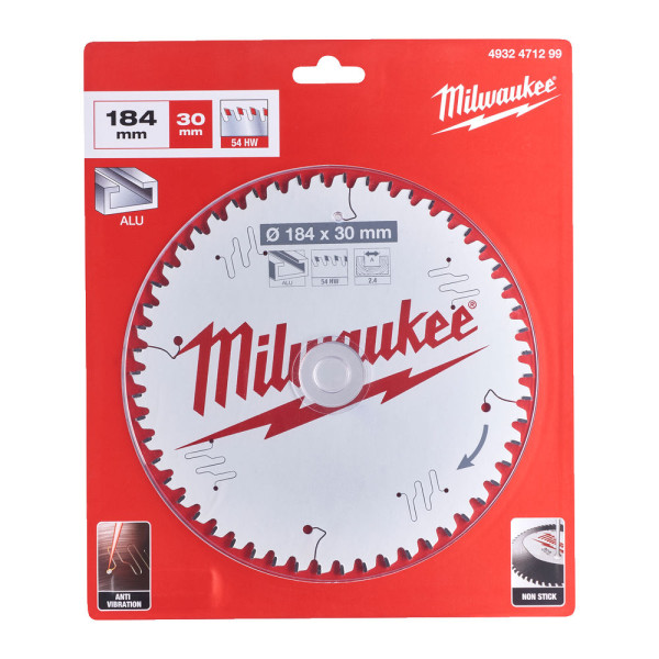 Диск пиляльний по алюмінію Alu PFTE MILWAUKEE, діаметр 184х30х2,4мм, 54 зуб. Диск пиляльний по алюмінію Alu PFTE MILWAUKEE, діаметр 184х30х2,4мм, 54 зуб.