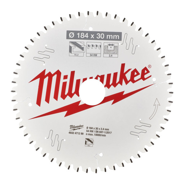 Диск пиляльний по алюмінію Alu PFTE MILWAUKEE, діаметр 184х30х2,4мм, 54 зуб. Диск пиляльний по алюмінію Alu PFTE MILWAUKEE, діаметр 184х30х2,4мм, 54 зуб.