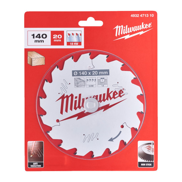 Диск пиляльний по дереву для торцювальних пил PFTE THIN KERF MILWAUKEE, діаметр 140х20х1,6мм, 18 зуб. Диск пиляльний по дереву для торцювальних пил PFTE THIN KERF MILWAUKEE, діаметр 140х20х1,6мм, 18 зуб.
