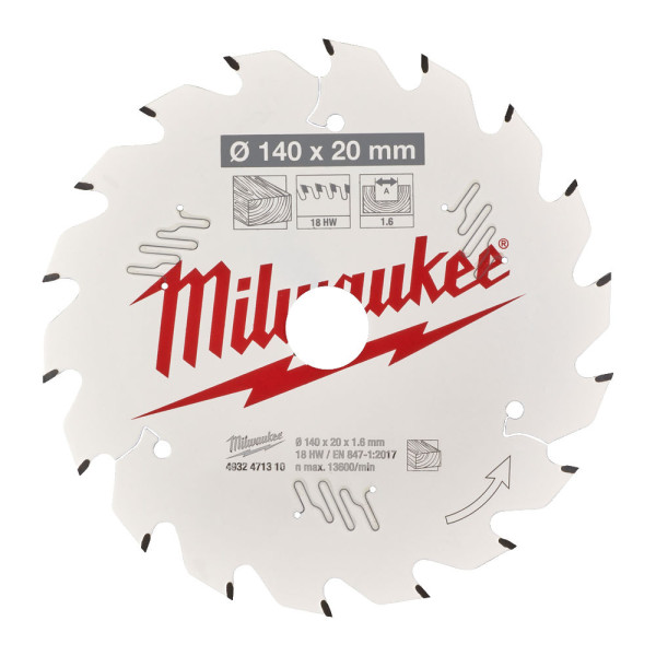 Диск пиляльний по дереву для торцювальних пил PFTE THIN KERF MILWAUKEE, діаметр 140х20х1,6мм, 18 зуб. Диск пиляльний по дереву для торцювальних пил PFTE THIN KERF MILWAUKEE, діаметр 140х20х1,6мм, 18 зуб.