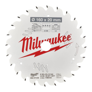 Диск пиляльний по дереву PFTE MILWAUKEE, діаметр 160х20х2,2мм, 24 зуб.