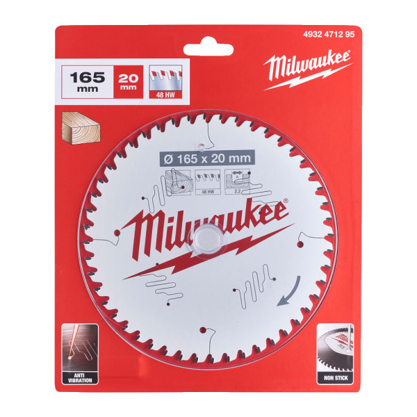 Диск пиляльний по дереву PFTE MILWAUKEE, діаметр 165х20х2,2мм, 48 зуб. Диск пиляльний по дереву PFTE MILWAUKEE, діаметр 165х20х2,2мм, 48 зуб.