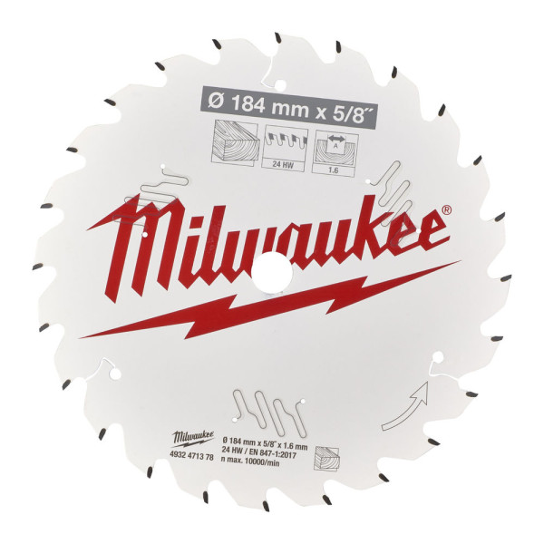 Диск пиляльний по дереву PFTE MILWAUKEE, діаметр 184х5/8"х1,6мм, 24 зуб. Диск пиляльний по дереву PFTE MILWAUKEE, діаметр 184х5/8"х1,6мм, 24 зуб.