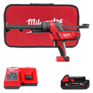 Пістолет для герметиків акумуляторний MILWAUKEE, C18 PCG/310C-201В, 310мл (зарядний пристрій М12-18 С, 1 акумулятор М18 В2 2Аг,