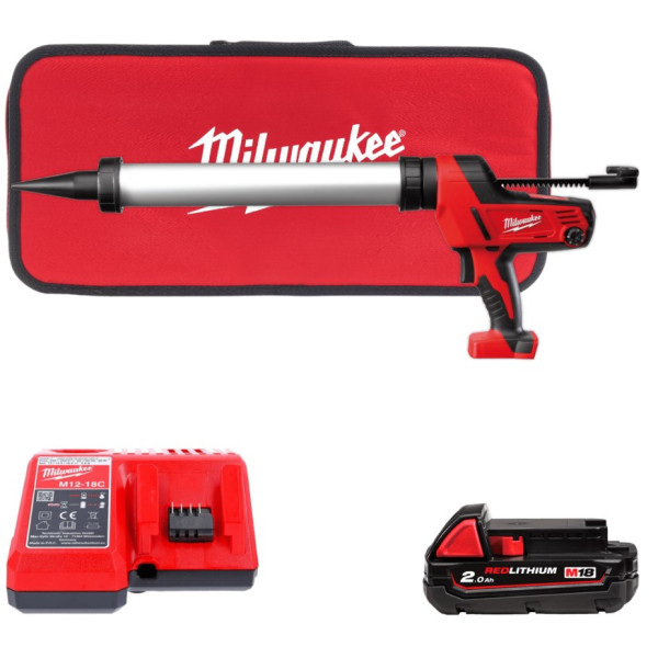 Пістолет для герметиків акумуляторний MILWAUKEE, C18 PCG/600A-201В, 600мл (заряд.пристрій М12-18 С, 1 акумулятор М18 В2 2Аг, алю Пістолет для герметиків акумуляторний MILWAUKEE, C18 PCG/600A-201В, 600мл (заряд.пристрій М12-18 С, 1 акумулятор М18 В2 2Аг, алю