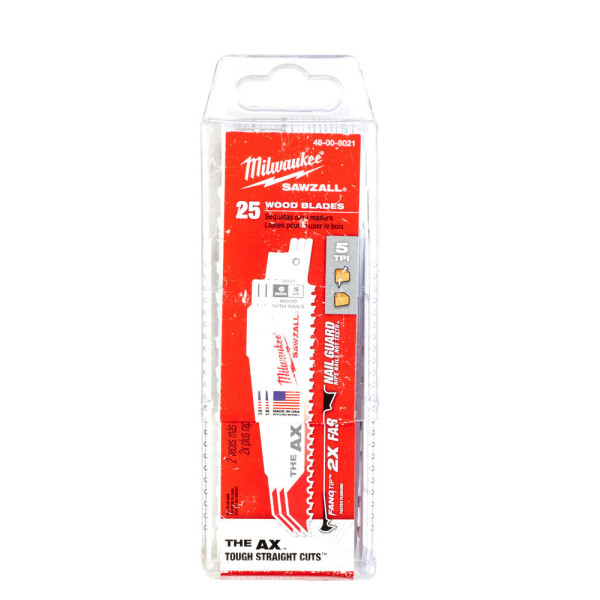 Полотно для шабельних пил AX FANG TIP MILWAUKEE, 150х5,0мм, (25шт), (деревина з цвяхами) Полотно для шабельних пил AX FANG TIP MILWAUKEE, 150х5,0мм, (25шт), (деревина з цвяхами)