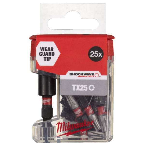 Насадка Milwaukee TX2 25мм (25 шт/упак) + магнитный держатель для бит (1 шт) (дисплей 5 ш Насадка Milwaukee TX2 25мм (25 шт/упак) + магнитный держатель для бит (1 шт) (дисплей 5 ш