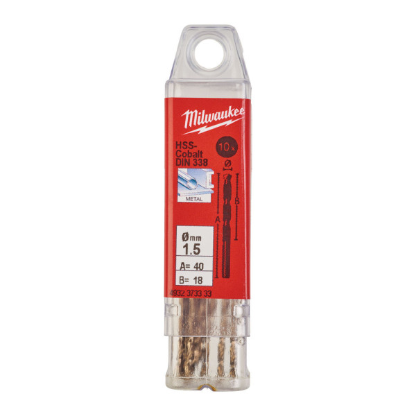 Свердло по металу HSS-Co MILWAUKEE DIN338, діаметр 1,5х40х18мм, (10шт), пластикова коробка Свердло по металу HSS-Co MILWAUKEE DIN338, діаметр 1,5х40х18мм, (10шт), пластикова коробка