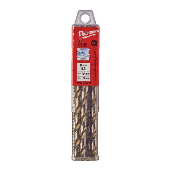 Свердло по металу HSS-G MILWAUKEE DIN340, діаметр 9,0x175х115мм, подовжене, (10шт), пластикова коробка Свердло по металу HSS-G MILWAUKEE DIN340, діаметр 9,0x175х115мм, подовжене, (10шт), пластикова коробка