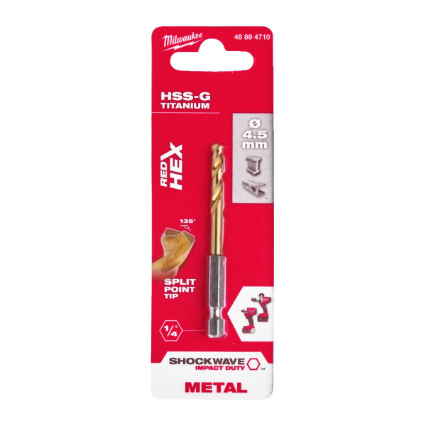 Свердло по металу RedHEX SHOCKWAVE HSS-TiN MILWAUKEE, діаметр 4,5х76х29мм Свердло по металу RedHEX SHOCKWAVE HSS-TiN MILWAUKEE, діаметр 4,5х76х29мм