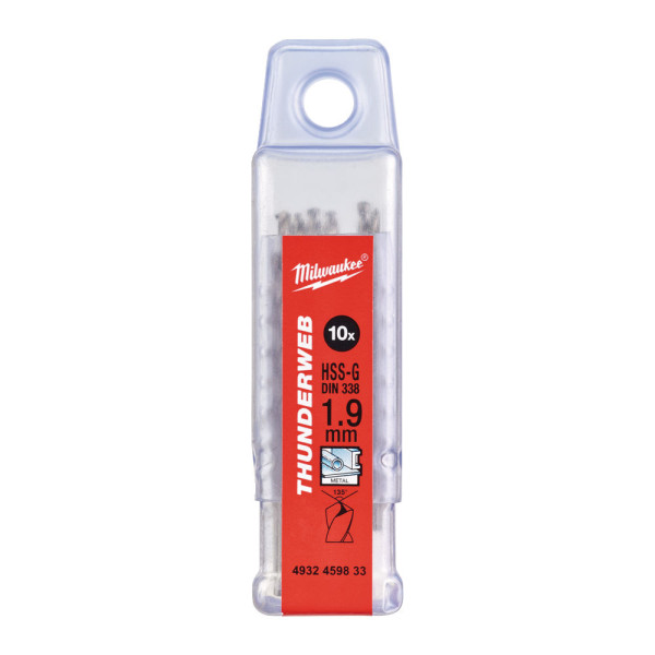 Свердло по металу THUNDERWEB HSS-G MILWAUKEE DIN338, діаметр 1,9х46х22мм, (10шт), пластикова коробка