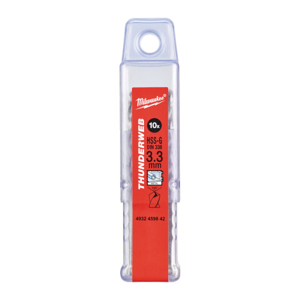 Свердло по металу THUNDERWEB HSS-G MILWAUKEE DIN338, діаметр 3,3х65х36мм, (10шт), пластикова коробка