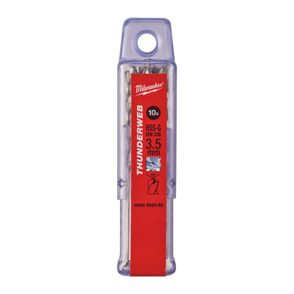 Свердло по металу THUNDERWEB HSS-G MILWAUKEE DIN338, діаметр 3,5x70х39мм, (10шт), пластикова коробка Свердло по металу THUNDERWEB HSS-G MILWAUKEE DIN338, діаметр 3,5x70х39мм, (10шт), пластикова коробка
