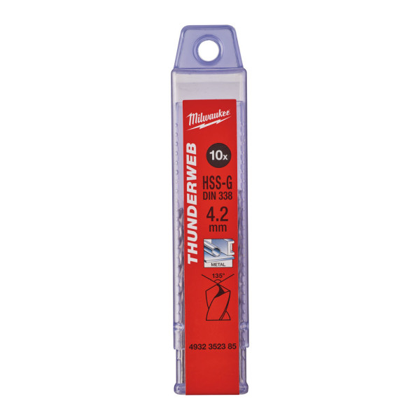 Свердло по металу THUNDERWEB HSS-G MILWAUKEE DIN338, діаметр 4,2x75х43мм, (10шт), пластикова коробка
