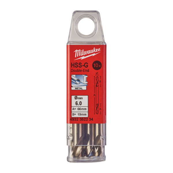 Свердло по металу HSS-G MILWAUKEE, DIN 1412 C, діаметр 6.0х66х19мм, двостороннє, (10шт) Свердло по металу HSS-G MILWAUKEE, DIN 1412 C, діаметр 6.0х66х19мм, двостороннє, (10шт)